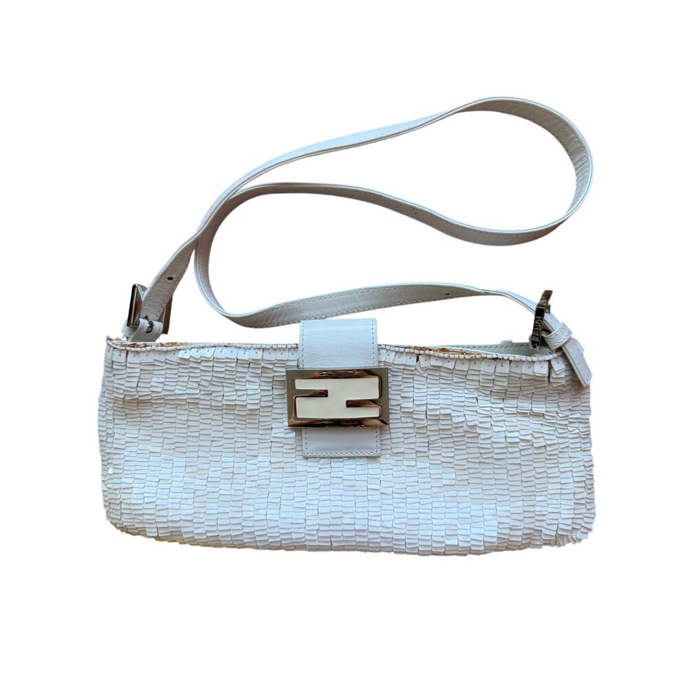 Vintage Fendi White Sequin Baguette